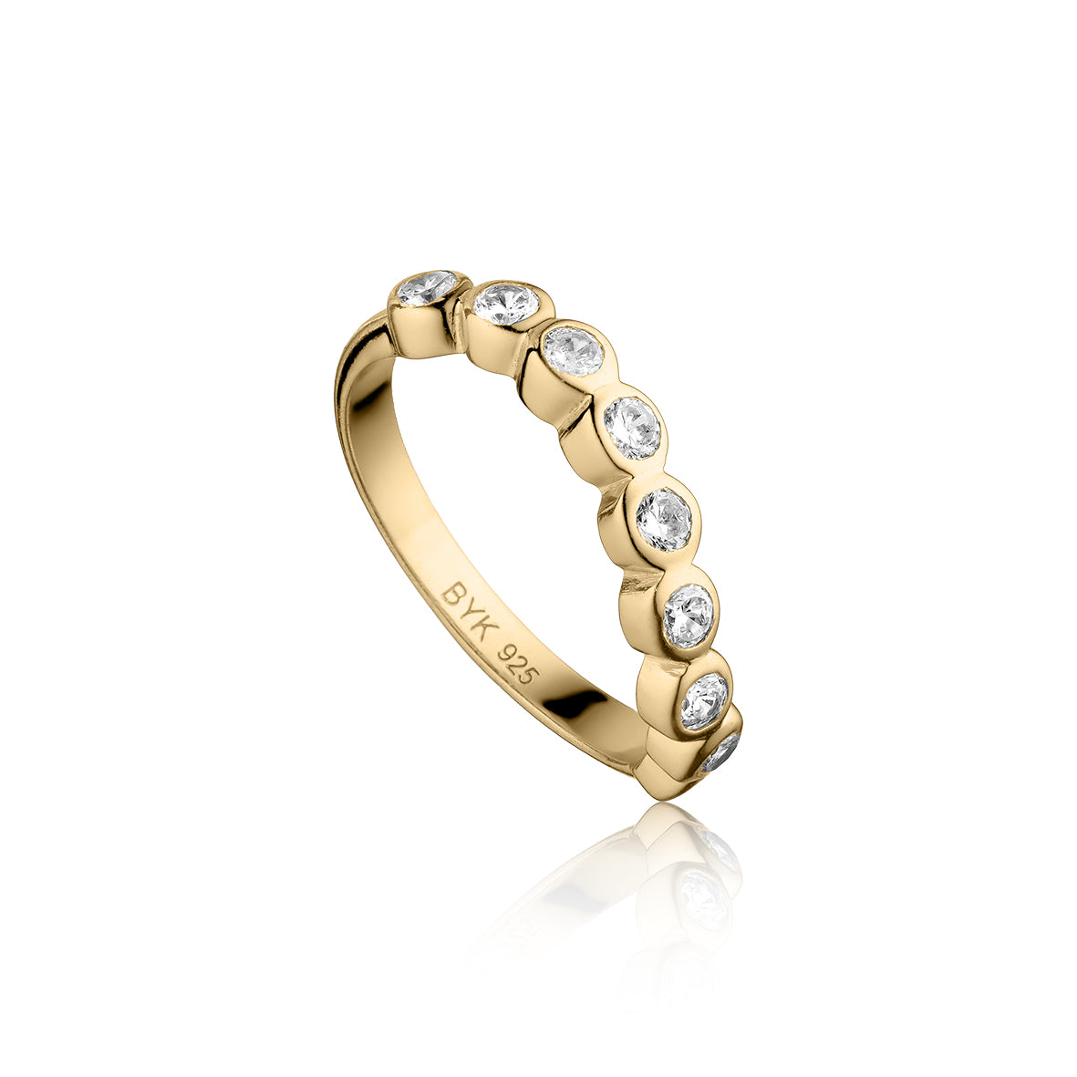Wave ring i 18 karat guldbelagt sølv med 9 zirkonia
