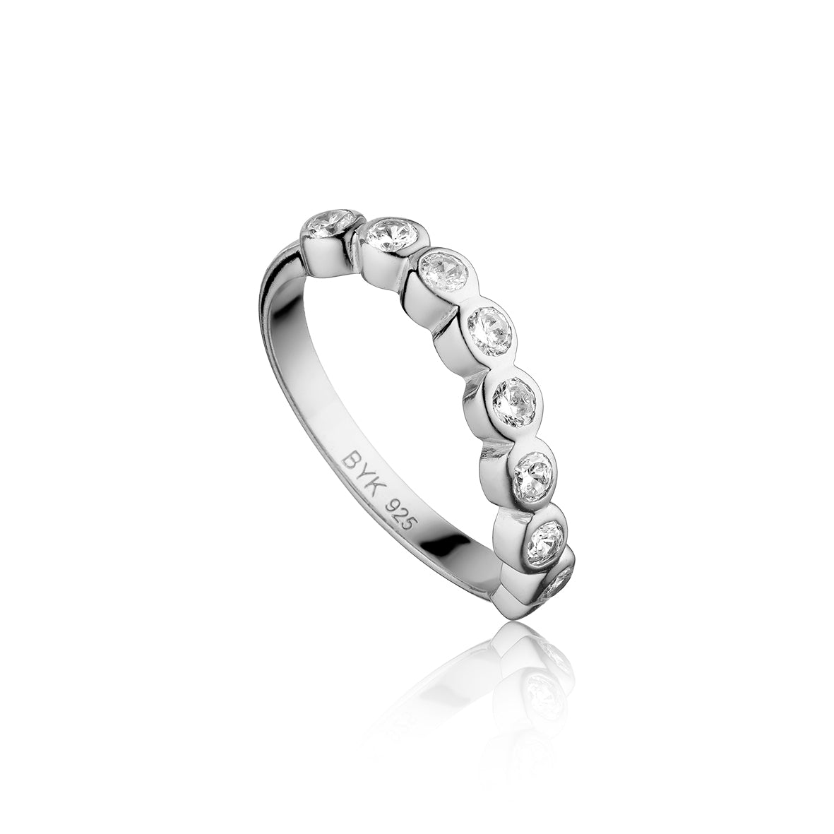 Wave ring i sølv med 9 zirkonia