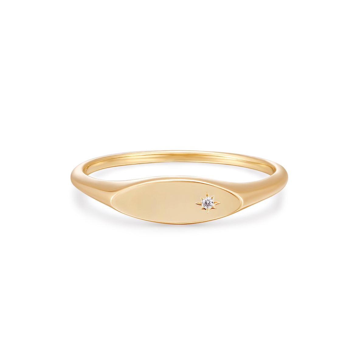 Fine signet ring i 14 kt guld med diamant