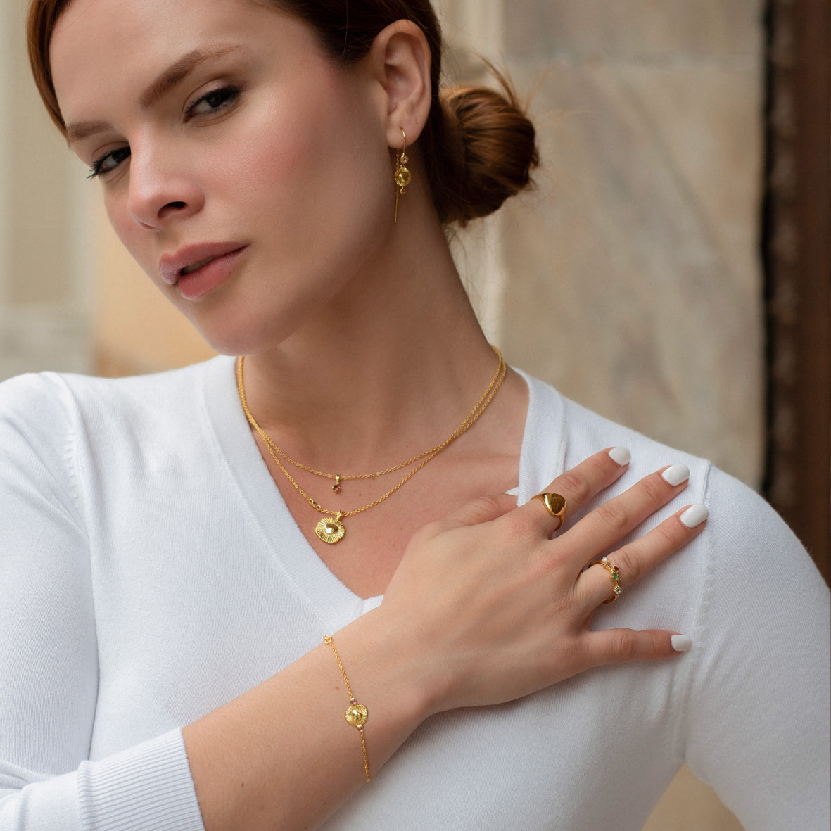 Open Heart armbånd i 18 karat guldbelagt sølv med pink turmalin