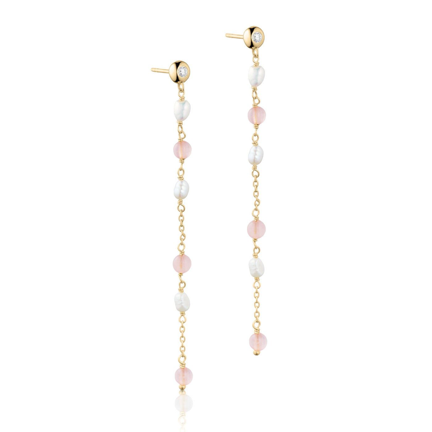 Allure kæde øreringe i 18 karat guldbelagt sølv med rosa quartz