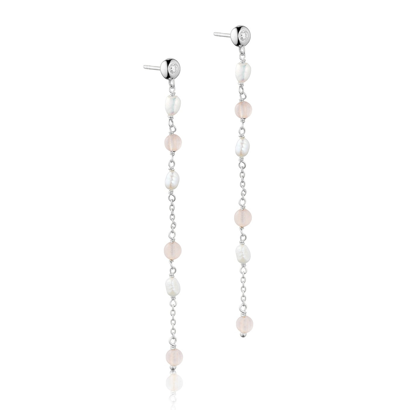 Allure kæde øreringe i sølv med rosa quartz