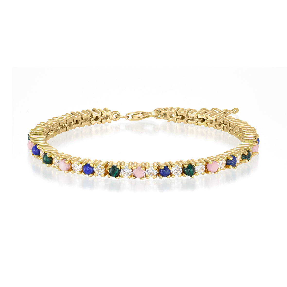 Royal Armbånd i 18 karat guldbelagt sølv med Malakit, pink opal, lapis lazuli og zirkonia