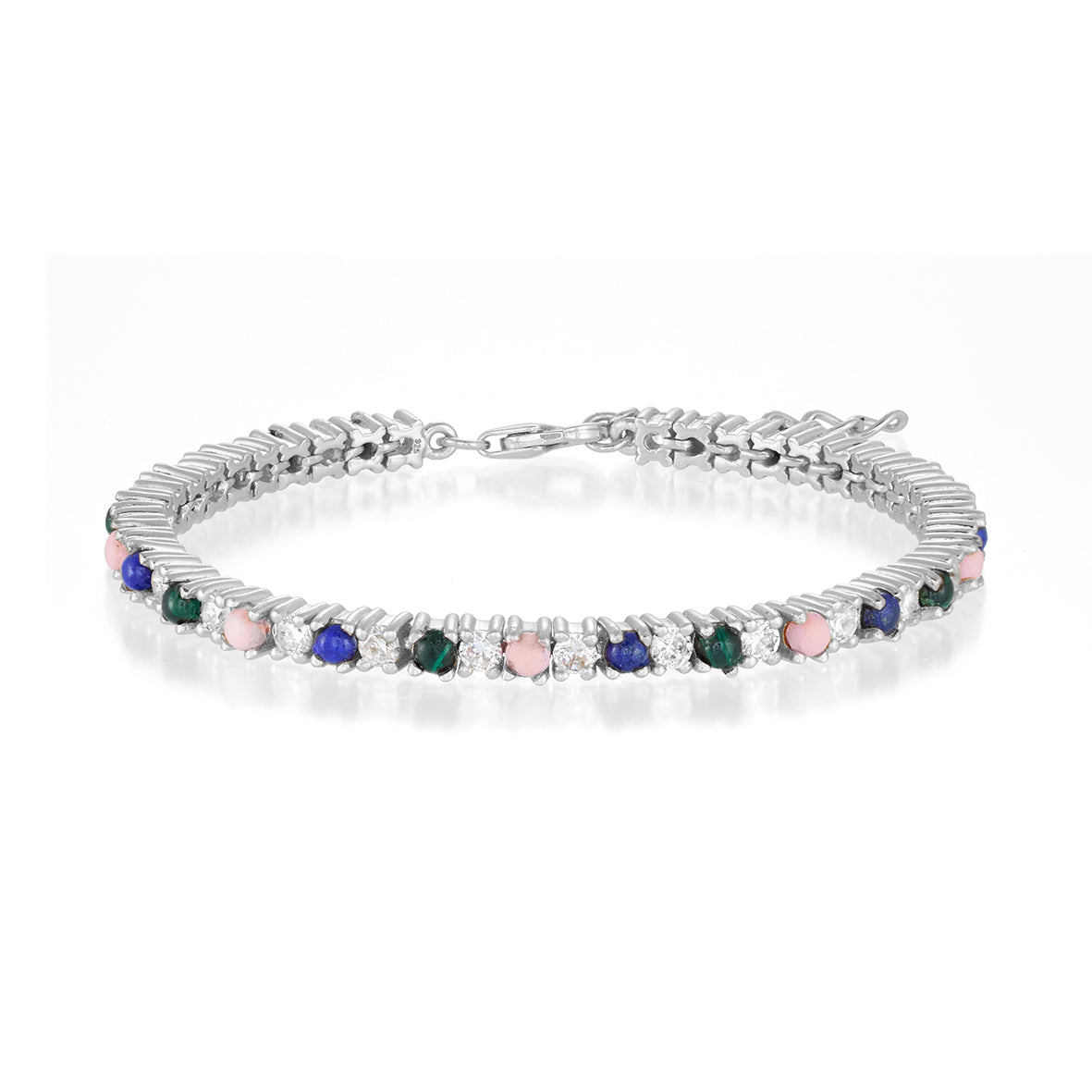 Royal Armbånd i sølv med Malakit, pink opal, lapis lazuli og zirkonia