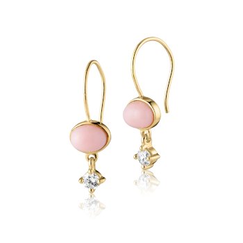 Royal øreringe  i 18 karat guldbelagt sølv med pink opal og zirkonia