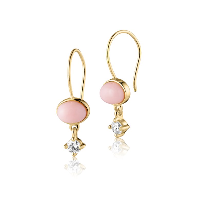 Royal øreringe  i 18 karat guldbelagt sølv med pink opal og zirkonia