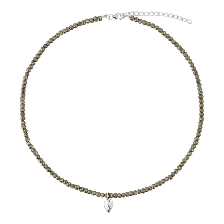 Royal halskæde i sølv med pyrit og blad