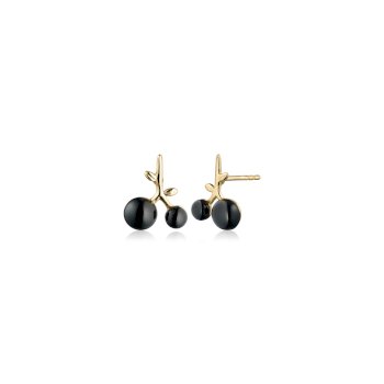 Berries-Ohrringe aus 18 Karat vergoldetem Silber mit schwarzem Onyx