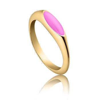 Drops ring i 18 karat guldbelagt sølv med pink emalje