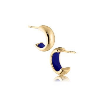Drops-Ohrringe aus 18 Karat vergoldetem Silber mit blauer Emaille