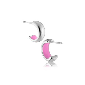 Drops øreringe i sølv med pink emalje