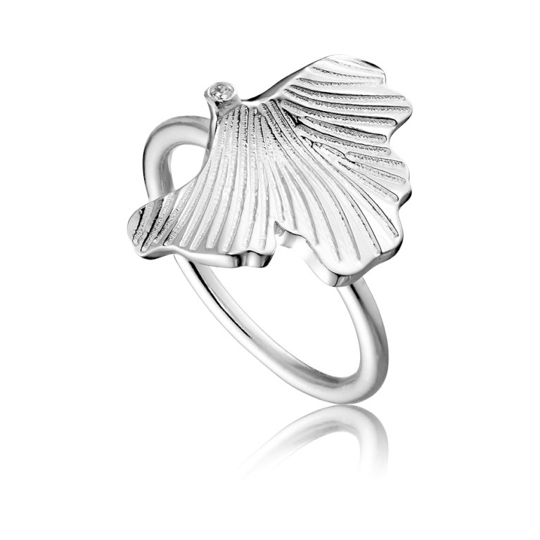 Divine ring i sølv med blad og zirkonia