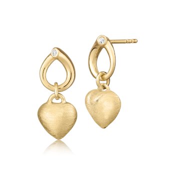 Divine øreringe i 18 karat guldbelagt sølv med hjerte og zirkonia