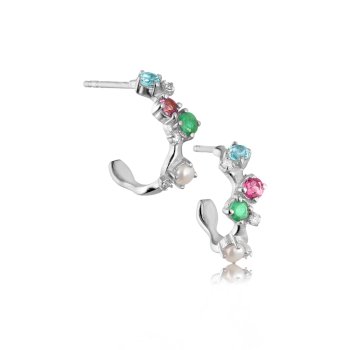 Glow sølv øreringe med blå topas, diamant, smaragd, ferskvandsperle og pink turmalin