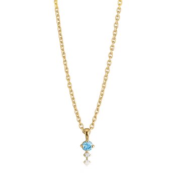 Glow halskæde i 18 karat guldbelagt sølv med blå topas og diamant