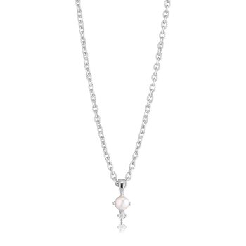 Glow sølv halskæde med ferskvandsperle og diamant
