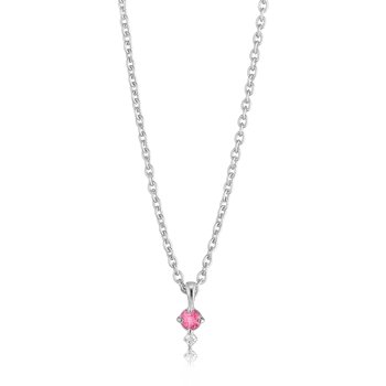 Glow sølv halskæde med pink turmalin og diamant