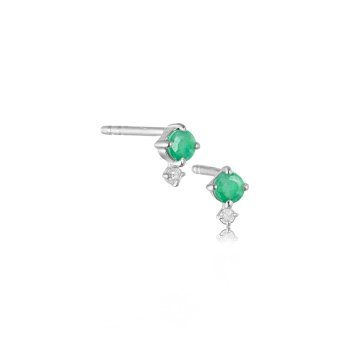 Glow sølv øreringe med smaragd og diamant