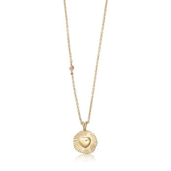 Open Heart Halskette aus 18 Karat vergoldetes Silber mit Rosenquarz und rosa Turmalin