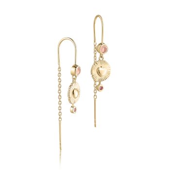 Open Heart Ohrringe aus 18 Karat vergoldetes Silber mit Rosenquarz und rosa Turmalin
