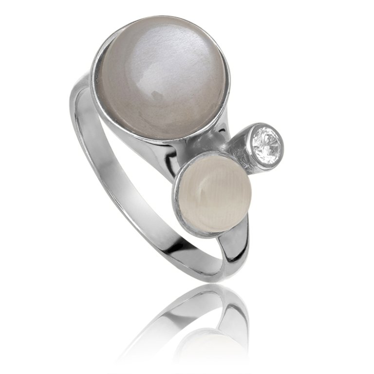 Bee sølv ring med hvid og grå månesten