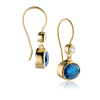 Princess øreringe i 18 karat guldbelagt sølv med london blå topas quartz og zirkonia